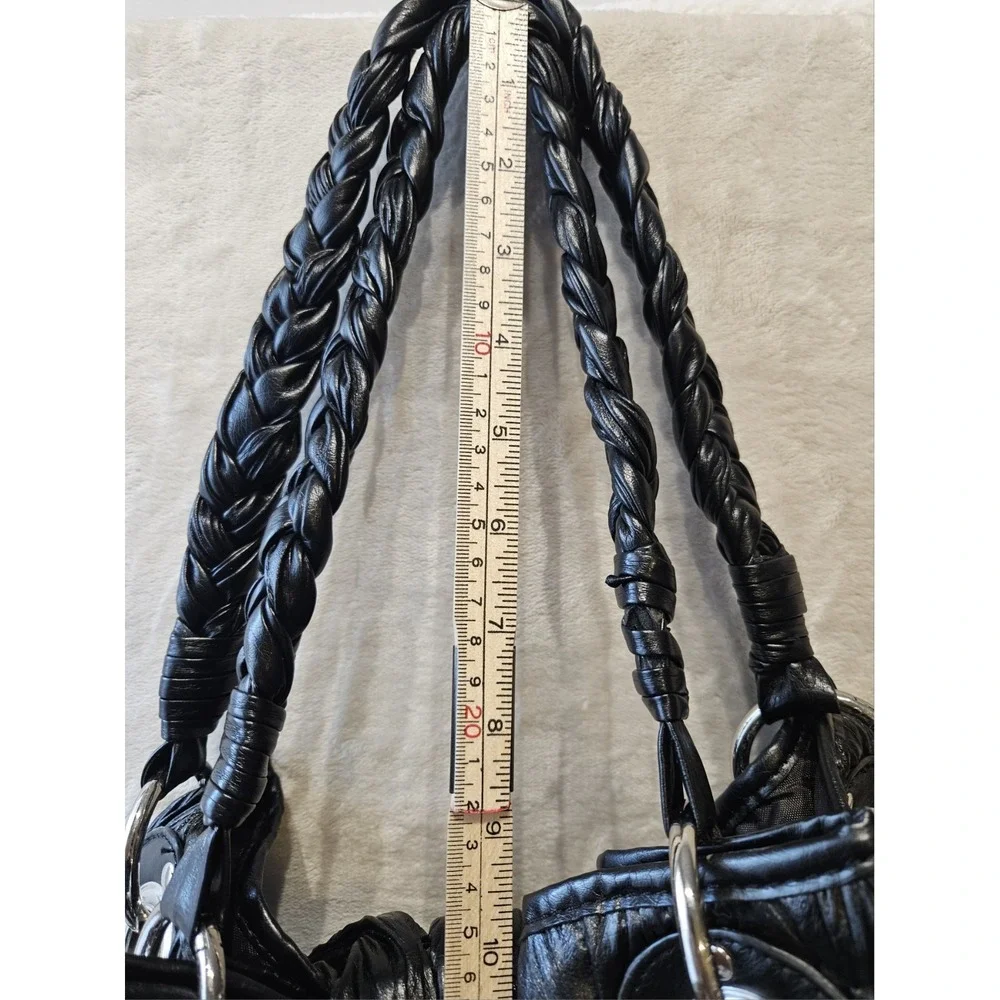 Anthropologie Melie Bianco‎ Black Ruched Bow Braided Handle Shoulder Bag Y2K
